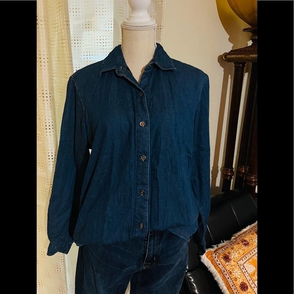 Riders by Lee Tops - Riders by Lee Denim Chambray Shirt Red Fleece Lined Size Large